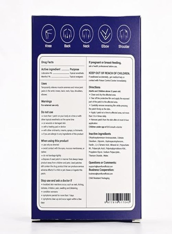 Sumifun Plantar Fasciitis Pain Patches, 4% Lidocaine Plus 1% Menthol, Maximum Strength 8-Hour Lidocaine Patches for Heel & Foot Pain Relief, Sprains, Strains & Bruises (6x10cm, 20 Counts) - Image 5